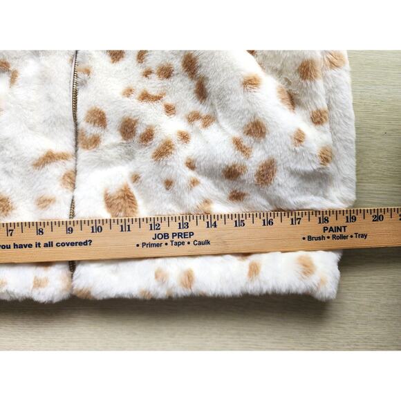JACKET-HOODIE-NINE WEST-White Soft Faux Fur with Tan Spots-Lines-Size SMALL - Picture 14 of 16